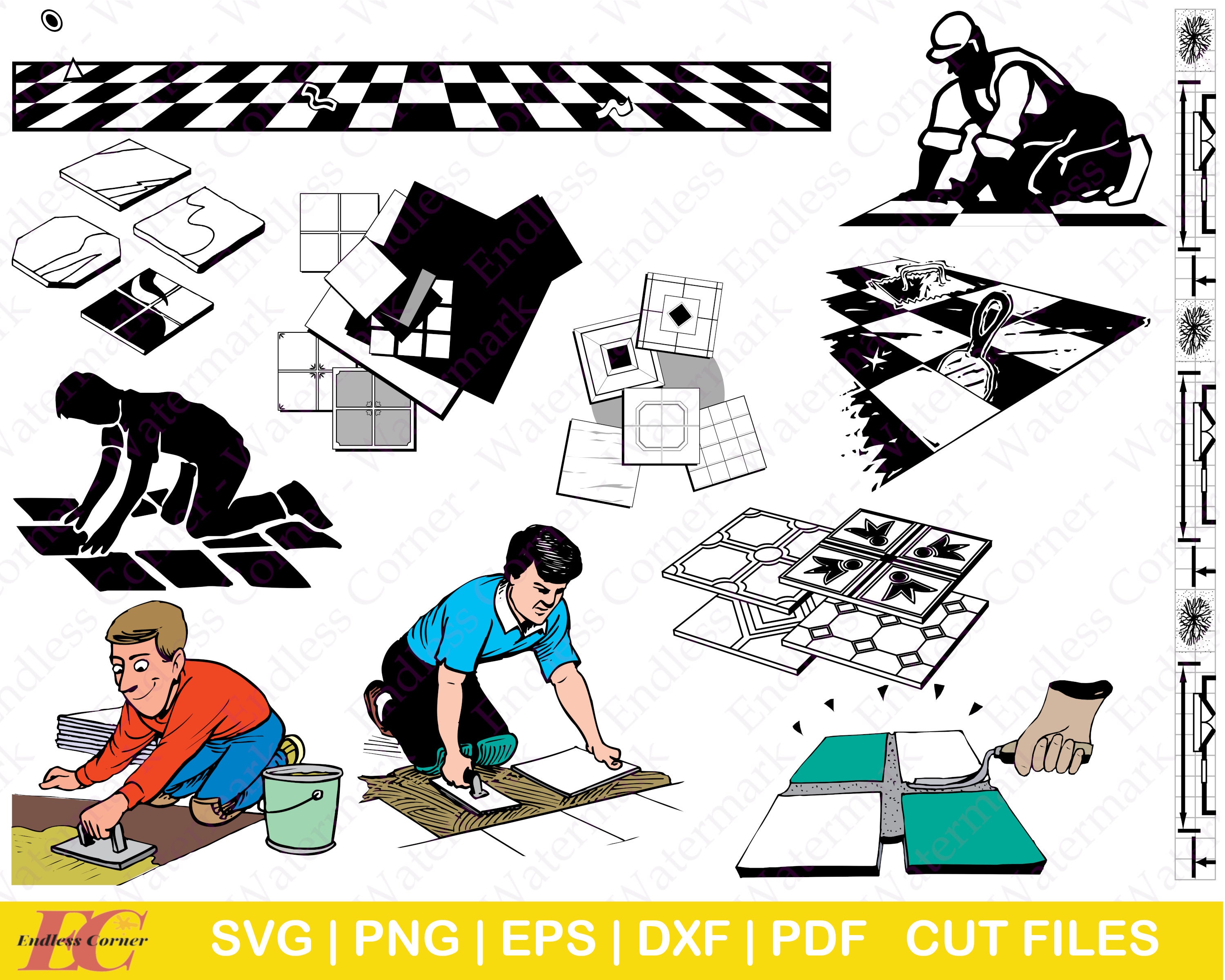 12 Tile and Tiling SVG Cut File Designs, Digital Drawings Instant