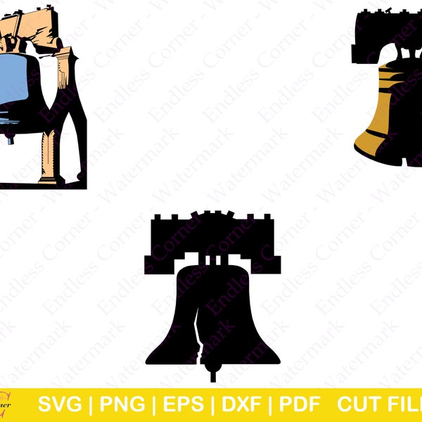 3 Liberty Bell SVG Cut File Designs, Digital Drawings Instant Download, Clip Art, PNG, EPS, Cricut, Canva, Silhouette with Commercial Use