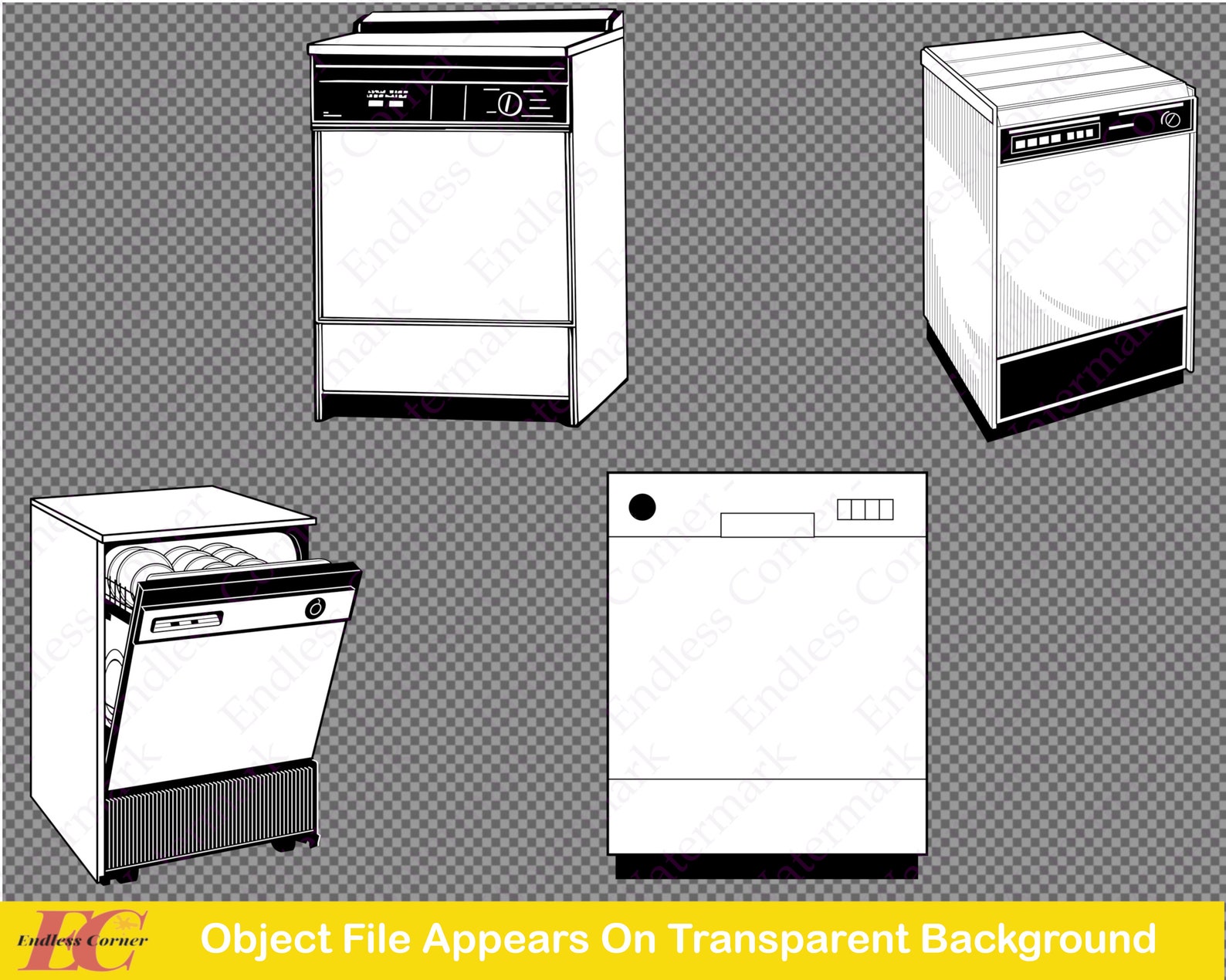 4 Dishwasher SVG Cut File Designs, Digital Drawings Instant Download ...