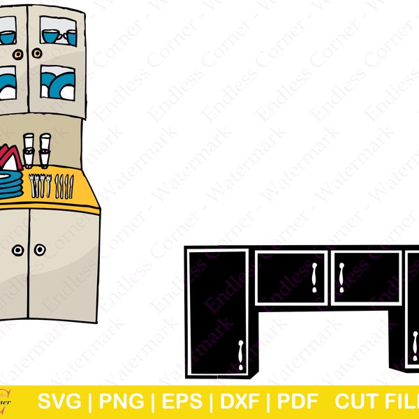 2 Kitchen Cabinets SVG Cut File Designs, Digital Drawings Instant Download, Clip Art, PNG, EPS, Cricut, Canva, Silhouette