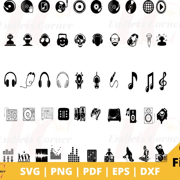 50 Music and DJ Designs, SVG, PNG, Pdf, Dxf, Eps, Cut Files, Clip Arts for Cricut, Canva, Silhouette Studio Designers