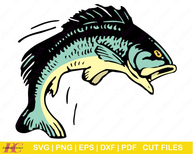 Download Jumping Fish Large Mouth Bass Digital Instant Download Cut Etsy