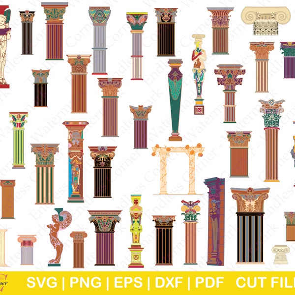 49 Architectural Column Digital Drawings Instant Download, Cut Files, Clip Art, SVG, PNG, EPS for Cricut, Canva, Silhouette Commercial Use