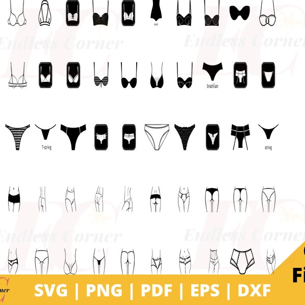 50 Woman Underwear Bikini Collection Designs Clip Art, Cut Files, PNG, SVG, EPS, Dxf, Pdf for Cricut, Canva, Silhouette Studio Designers