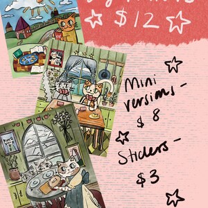 Impressions d'art originales - chats printaniers - maman chat, chat lisant, chats en carton