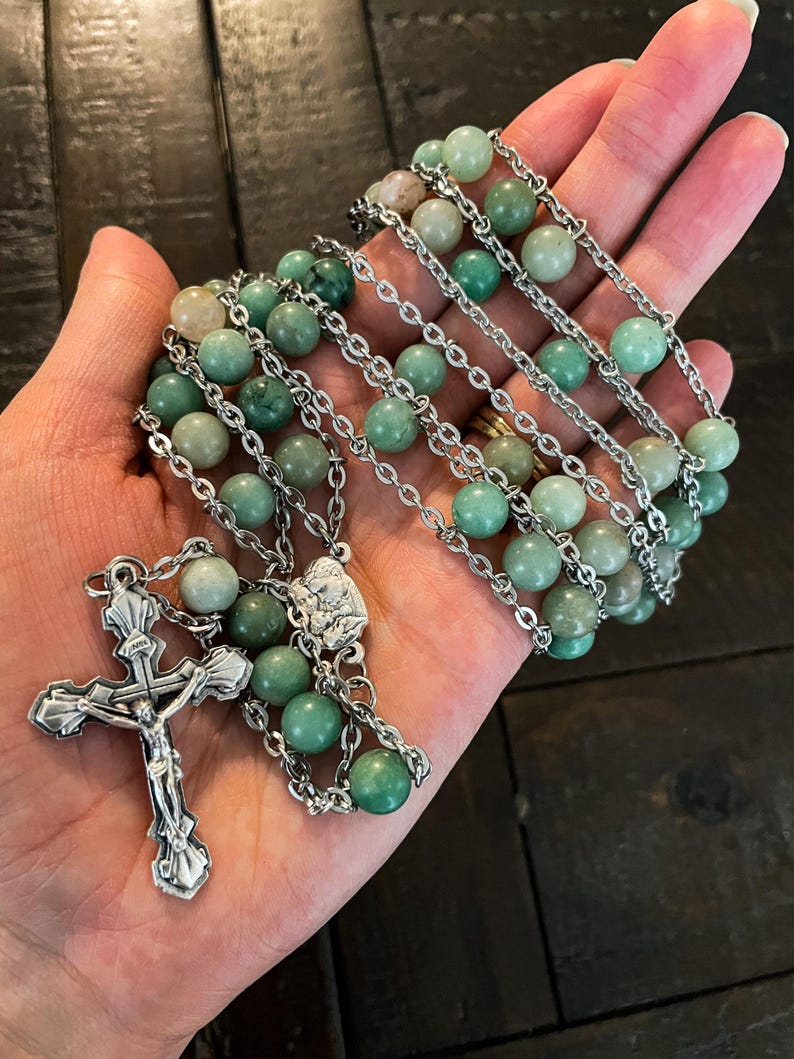 Green Aventurine Stone Catholic Ladder Rosary, 8mm | Catholic Christmas ...