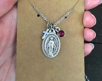 Choose your Medal and Birthstone Necklace for Women | Catholic Gift for Mom, Daughter, Wife, Sister, Friend