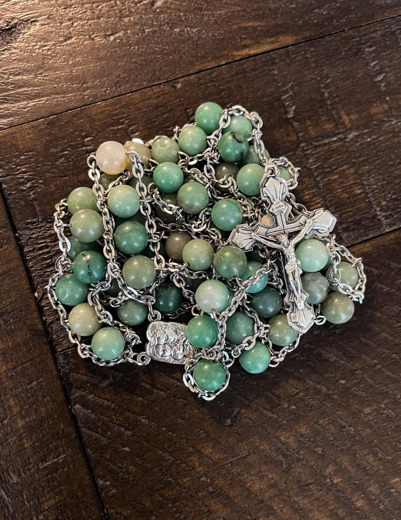 Green Aventurine Stone Catholic Ladder Rosary, 8mm | Catholic Christmas ...