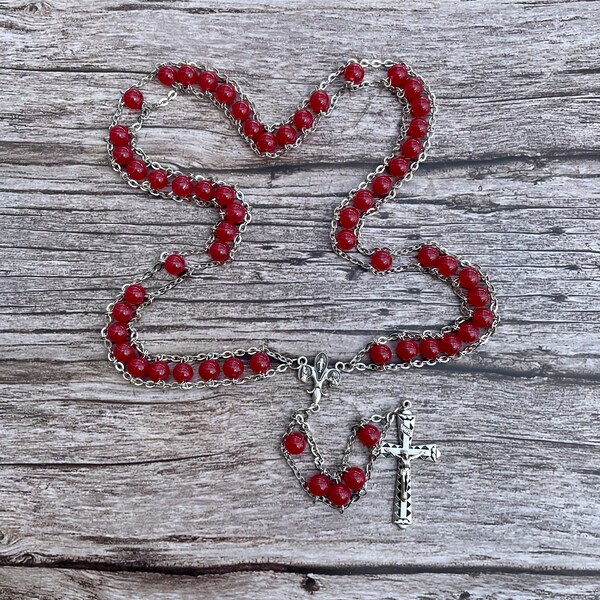 Red and White Men's Rosary - Etsy