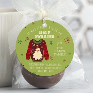 Ugly Sweater Hot Chocolate Bomb Gift Tag, Holiday Gift Tag, Printable Instant Download, Corjl 017-48GT