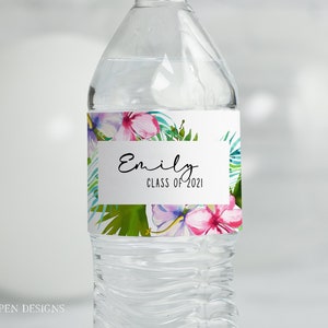 Tropical Graduation Party Water Bottle Label, PRINTABLE Water Bottle Label, Instant Download, Party Favor, Corjl 031-04WBL