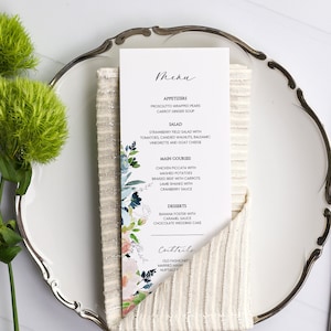 Blush and Blue Wedding Menu, Dinner Menu, Printable Event Menu, Instant Download, Editable Text, Corjl #021-09WM