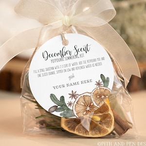 Plaque de cuisson Potpourri Gift Tag, EDITABLE December Scent Label, Téléchargement instantané, Corjl 017-61GT