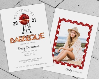 Graduation BBQ Party Invitation, DIY Printable Custom Photo Card, Instant Download, Corjl #028-01GP