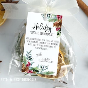 Etichetta regalo Potpourri piano cottura, etichetta del profumo di dicembre MODIFICABILE, download immediato, Corjl 017-81GT
