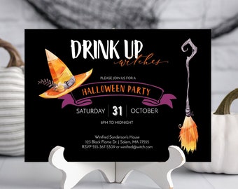 Editable Witches Halloween Party Invitation, Adult Halloween, DIY Printable Halloween, Corjl #014-05PI