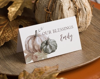 Pumpkin Place Card Template, EDITABLE Name Tag, DIY Party Printable, Instant Download, Corjl 015-03PC