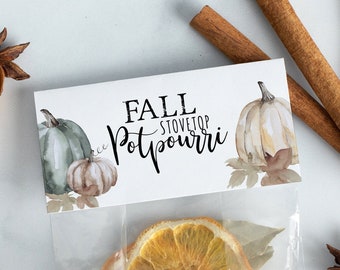 Fall Potpourri Folded Gift Tag, Stovetop Scent Label, Instant Download, Corjl #015-51GT