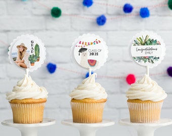 Fiesta Graduation Cupcake Topper, Printable Cupcake Label, Party Printable, Instant Download,  Corjl 032-06CT