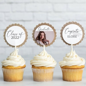 Graduation Cupcake Toppers, Printable Photo Party Decor, Instant Download, Corjl 027-05CT