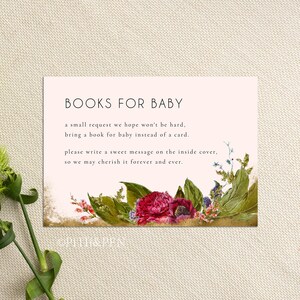 Livres pour carte bébé, demande de livre, douche florale rose imprimable, papeterie à téléchargement instantané, Corjl #020-04BYS