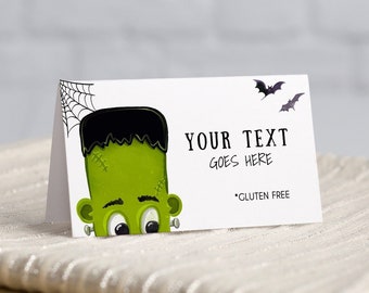 Editable Halloween Party Food Label Template, Monster Party, Instant Download, Corjl 047-16FC