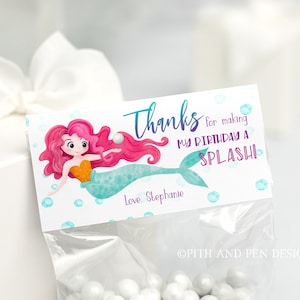 Mermaid Folded Gift Tag, Mermaid Party Favor, Instant Download, Corjl 064-30GT