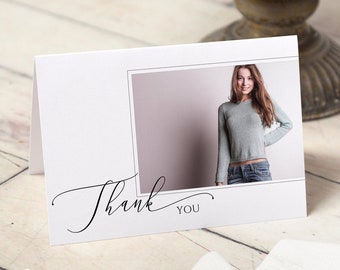 Photo Thank You Card Template, EDITABLE Grad Thank You, DIY Graduation, Instant Download, Corjl 027-02GTY