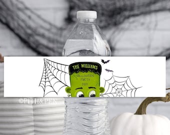 Halloween Water Bottle Label, PRINTABLE Halloween Party, Instant Download, Corjl #047-10WBL