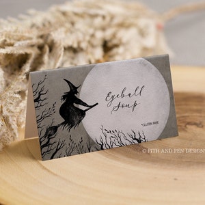 Flying Witch Halloween Party Food Label Template, EDITABLE Tag, DIY Party Printable, Instant Download, Halloween decor, Corjl 014-18HWPD