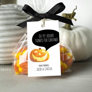 Funny Halloween Pumpkin Carving Gift Tag, Halloween Party Favor, Instant Download, Corjl 014-53GT