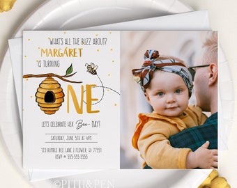 Honey Bee First Birthday Party Einladung, DIY Druckbare Karte, Sofort Download, Corjl #039-43PI