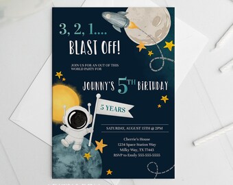 Editable Space Astronaut Birthday Invitation, DIY Printable Party, Instant Download, Corjl #042-25PI