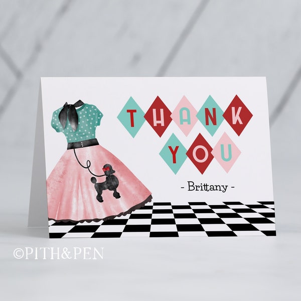 50's Sock Hop Thank You Card, Printable Card, Instant Download, Corjl #049-21TYC