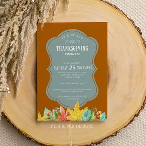 Thanksgiving Dinner Invitation, Colorful Leaves Fall Template, DIY Friendsgiving Party Invitation, Corjl #015-25TGI