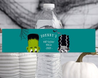Halloween Birthday Water Bottle Label, PRINTABLE Party, Instant Download, Corjl #047-43WBL