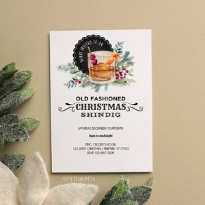 Old Fashioned Christmas Party Invitation, Adult Holiday Party Template, DIY Christmas Cocktail, Corjl #017-01CI