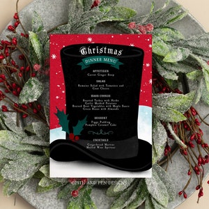Menù stampabile per la cena di Natale, festa di Dickens, download immediato, Corjl #017-76 M