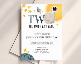 Space Astronaut Second Birthday Invitation, DIY Printable Party, Instant Download, Corjl #041-19PI