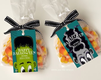 Editable Halloween Treat Tag, Frankenstein Tag, Instant Download, Corjl #047-50GT