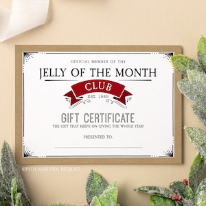 Jelly of the Month Club Certificate PrintableGift Instant