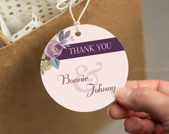 Thank You Gift Tag, EDITABLE Pink Flower Favor Label, DIY Wedding Printable, Instant Download, Reception Favor, Corjl 008-13GT