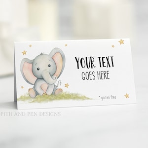 Elephant Party Food Label, Editable Party Printable, Instant Download, Corjl #059-76FL