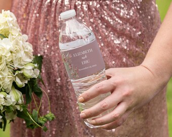 Mauve Wildflower Water Bottle Label Template, EDITABLE Water Bottle, DIY Wedding, Instant Download, Wedding Favor, Corjl 010-17WB