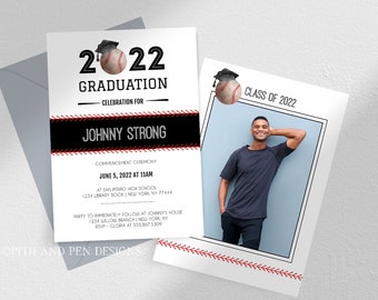 Printable Baseball Graduation Invitation, Sports Grad Announcement, Instant Download, Corjl #050-07PI