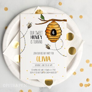 Editable Honey Bee Birthday Party Invitation, DIY Printable Card, Instant Download, Corjl #039-47PI