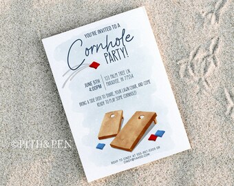 Editable Cornhole Party Invitation, DIY Electronic Invite, Instant Download, Corjl #037-18PI