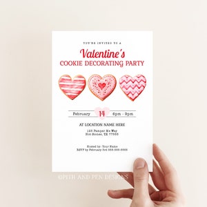 Valentine Cookie Party-Einladung, 5 x 7 druckbare Galentine Karte, Instant Download, Corjl #019-40PI