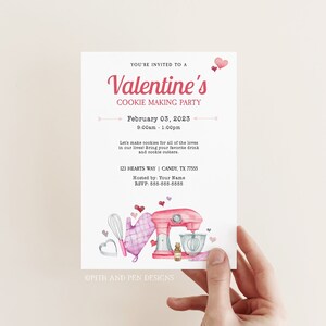 Valentine Cookie Party Einladung, 13x18 galentinische Karte, Sofort Download, Corjl #019-15PI