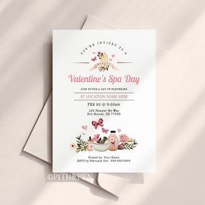 Invitation pour la Journée Spa de la Saint-Valentin, Carte galentine imprimable 5x7, Téléchargement instantané, Corjl #019-22PI
